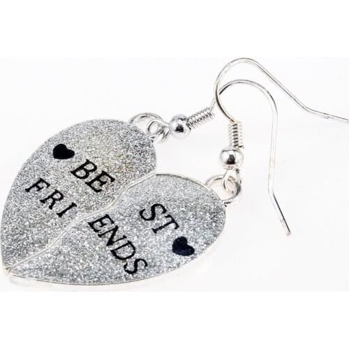 2021 New Fashion Jewelry Silver Color Heart Broken Drop Earring for Women Ladies Girls Best Friend Dangle Earrings Gift