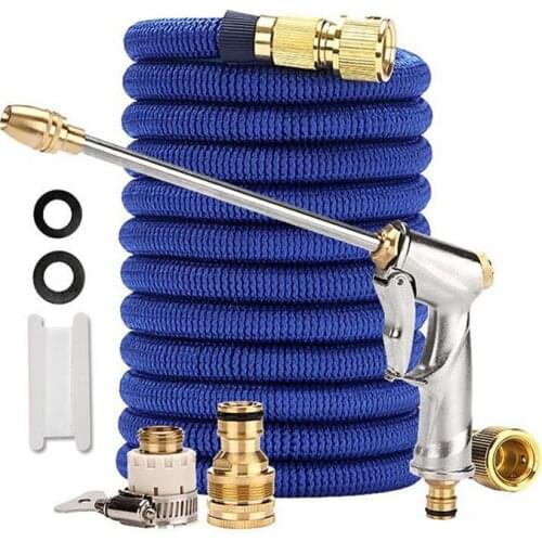 New Automatic Telescopic Hose Car Washing High Pressure Water Rope Car Wash Hose With Metal Spray Gun Outdoor Garden Watering