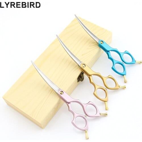 Pet dog Grooming Scissors Curve 6 Inch Curved Scissors Pink Golden or Blue Handle Super Japan 440C Lyrebird TOP CLASS NEW