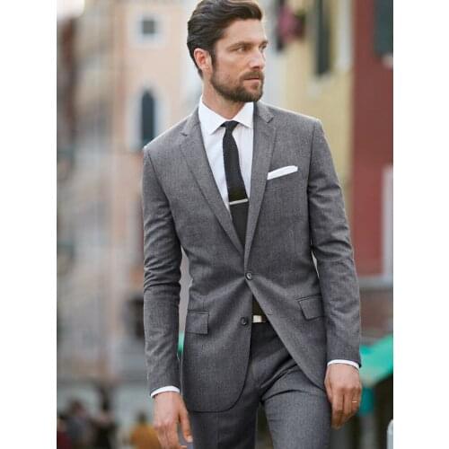 ANNIEBRITNEY Grey 2 Piece Slim Fit Men Business Suit Tailor Made Groom Wedding Tuxedo 2 Piece Prom Wedding Business Men Suit Set