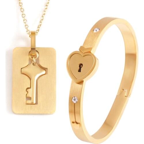 Key Necklaces and Lock Bracelets For Couples Drawing 316L Stainless Steel Lovers Jewelry Valentines Day Present