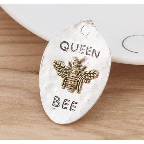 5 Pieces Tibetan Silver Large Queen Bee Charms Pendants for Necklace Jewellery Making Accessories 43x29mm