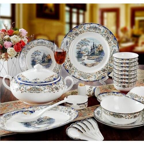 Guci Tableware glaze Jingdezhen 56 PIECES bone china tableware sets Edinburgh wedding gifts housewarming glaze