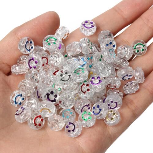 Transparent Smile Face Acrylic Spaced Beads Smiley Flat Round Loose Beads for Jewelry Making DIY Charms Bracelets Necklace 7x4mm