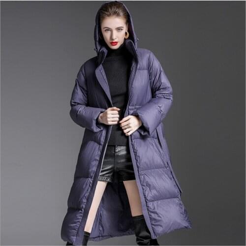 High Quality Thicken Warm Hooded Long coats 90% White Duck Down Jacket For Winter Women Loose Down Coat Puffer Jackets Outwear