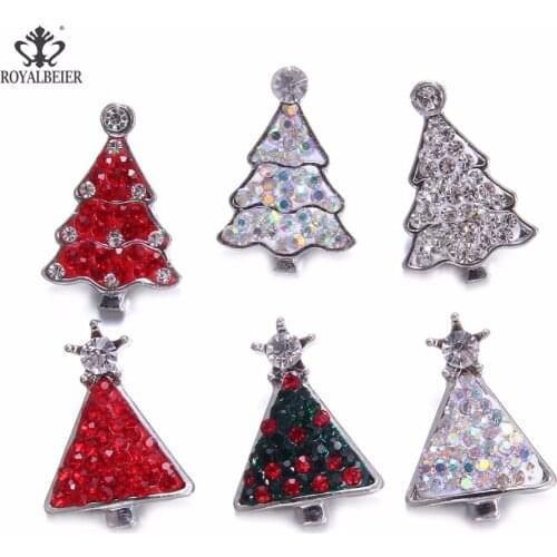 ROYALBEIER New Arrival 6pcs/lot Christmas Santa Rhinestone Mixed Patterns Charm Buckle Decoration Metal Jewelry Wholesale KZ0013