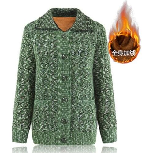 Middle-aged and Elderly Womens Sweaters Cardigan Fashion Knitted Sweater Single-breasted Autumn Winter Plush Thick Warm Jacket