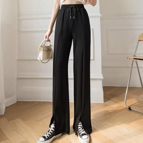 Vetement Femme 2021 Summer Solid Fashion Casual Spodnie Damskie Wide Leg High Waist Pants Pantalones Mujer Elegant All-Match