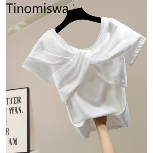 Tinomiswa Korean Style Women T Shirt Unicolor Cross Desigh O Neck Short Sleeve Tshirts Casual Loose Tees New Fashion Camisetas