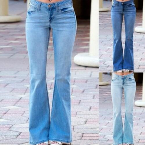 Women Cowboy Hot Selling Slim Fit Cowboy Blue Jeans Pants for Women New Mid Waist Trousers Boot Cut Jeans Slimming Cowboy 2021