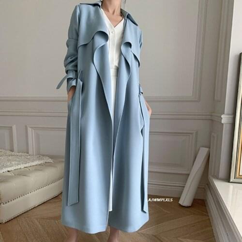 2021 New Fashion solid Minimalist Long Women Trench Coat Belted Spring Autumn Lady Windbreaker Coat Female Clothes