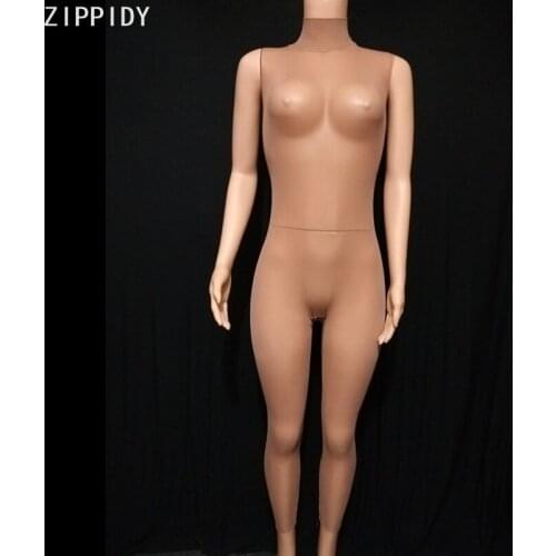 Sleeveless Nude Transparent Mesh Jumpsuit Women Singer Dance Clothes Prom Cosplay Leggings Evening Show Outfit