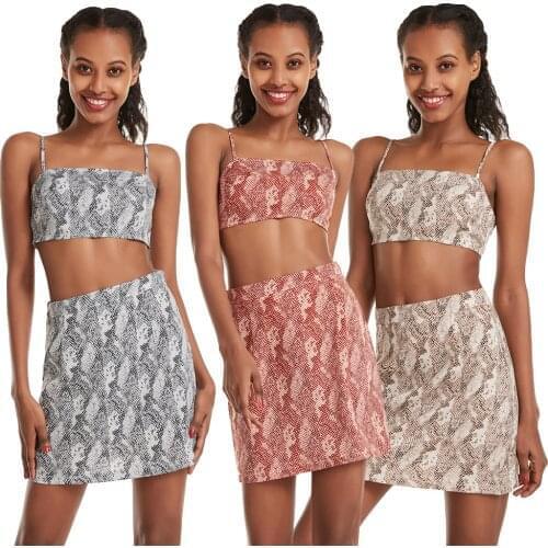 Sexy Two Pieces Dress Women Spaghetti Strap Crop Top And Mini Skirt Set Fashion Snake Print Clubwear Party Outfit Bodycon Summer