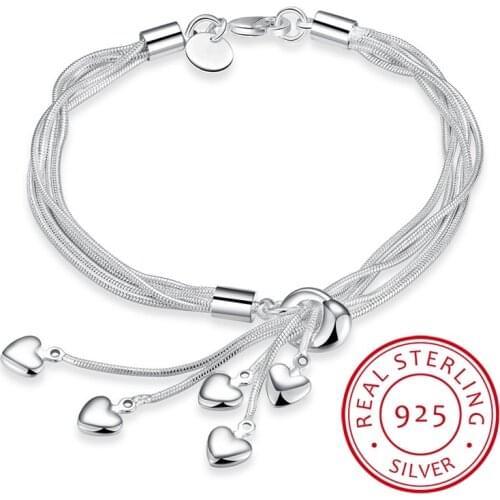 New Arrival 925 Sterling Silver Bracelets Elegant Multilayer Love Heart Tassel Pendant Chain Bracelet For Women Fine Jewelry