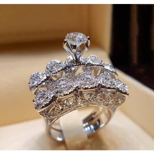 Real Silver Color Women Rings 0.75 ct AAA Cubic Zircon Fashion Wedding Ring Set Jewelry Round Finger Ring For Ladies