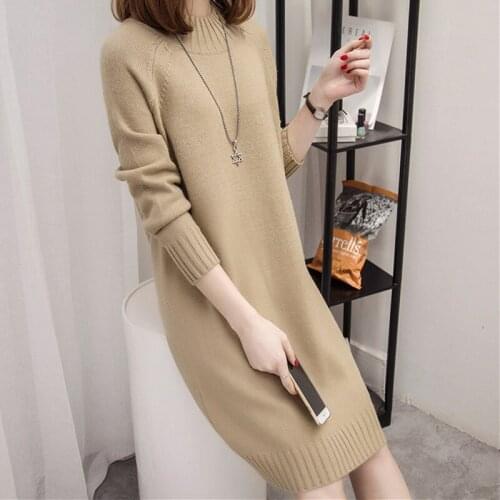 Womens Turtleneck Sweater Dress 2020 Fashion Autumn Winter Loose long-Sleeved Knitted Pullover Solid Color Korean Female Jumper