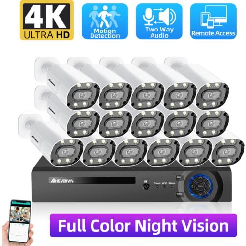 H.265 CCTV Camera Security System Kit 16ch POE 8MP NVR 4K Outdoor Two-way Audio Video Surveillance System Set IP Bullet Camera