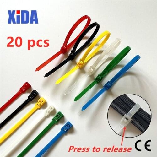20Pcs 5x200 5*200 Width 4.8mm White BLack Color May Loose Nylon Cable Ties Slipknot Tie Releasing Number Reusable Packaging