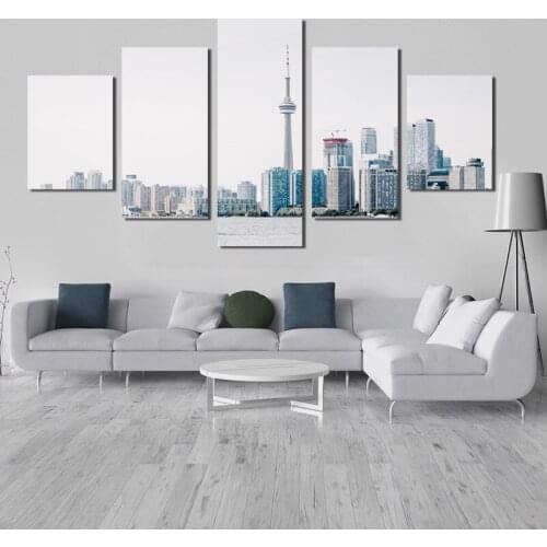 5pcs Modern Chinese Famous Shanghai Pearl Of The Orient Day Landscape Decorative Canvas Printing Poster Frameless