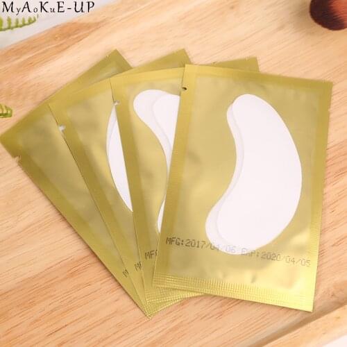 50 Pairs/lot Golden Packing Eye Pads Lint Free Eyelashes Paper Patches Grafting Lashes Eyelash Extension Makeup Tools