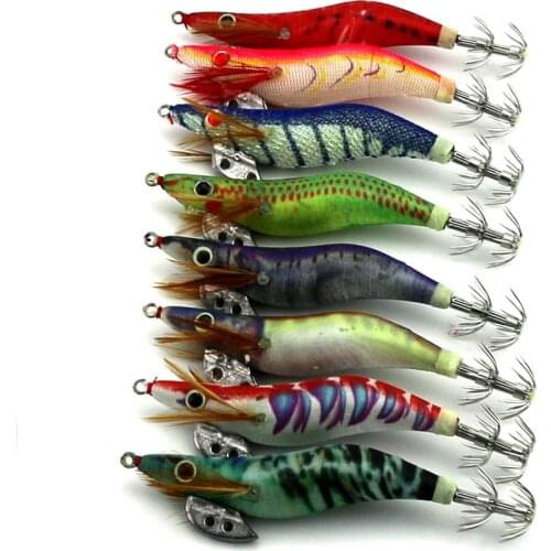 8Pcs Shrimp Fishing Lures 10cm 11g Squid Hook Artificial Wooden Shrimp Squid Jig Octopus Cuttlefish Shrimp Lure