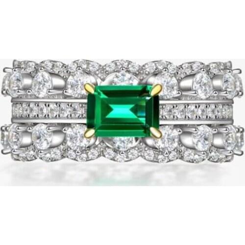 925 Sterling Silver Hand Decoration Female Green Diamond Inlaid Luxury Double Row Full Diamond Rings Wedding Party Fine Jewelry