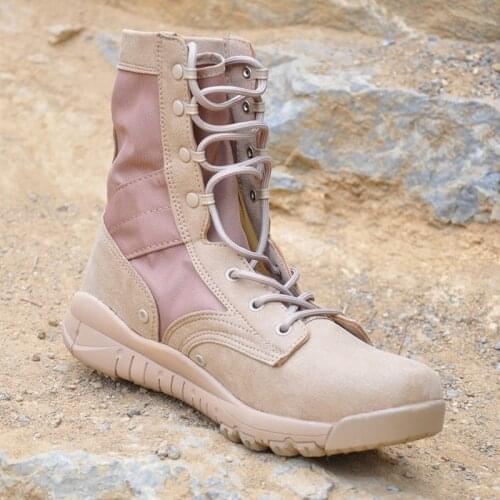 Big Size High Tube Shock Absorption Leather Desert Tactical Boots Outdoor Training Hunting Climbing Breathable Safety Shoes Boot