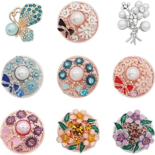 Butterfly Rhinestone Flower 20mm Metal snap button jewelry DIY bracelet KD1077