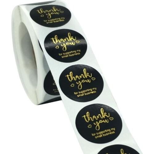 500pcs/pack Thank You Hot gold silver black background thanks for baking Stationery gloss stickers for Gift Decoration DIY 25mm