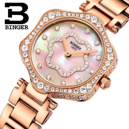 Switzerland BINGER Womens Watches Luxury Brand Quartz Waterproof Watch Woman Sapphire Clock Diamond relogio feminino B1150-3
