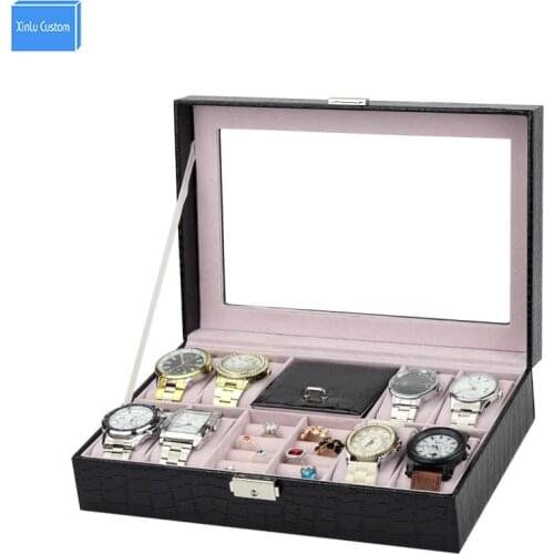 Black Croco Leather Gift Brand Hours Boxes Grids 8 Wristwatch Box Ring Holder Storage Display Case Alibaba Wholesale Box Seller