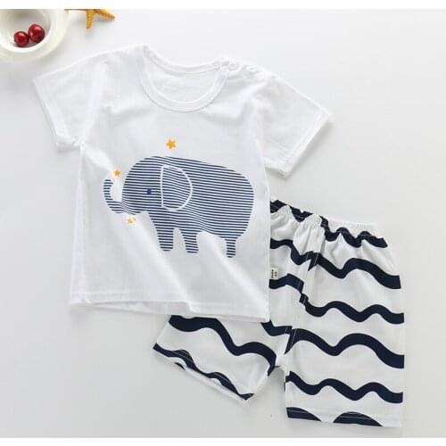 Kids Summer Pajamas Clothes Boys Girls Cute Lovely Elephant Lion Wolf Bear Cartoon Short Sleepwear Sleeve Clothing Sets Costume