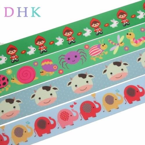 DHK 1.5'' 5yards red hat cow pug elephant printed grosgrain Ribbon Accessory hairbow headwear DIY material 38mm C1650