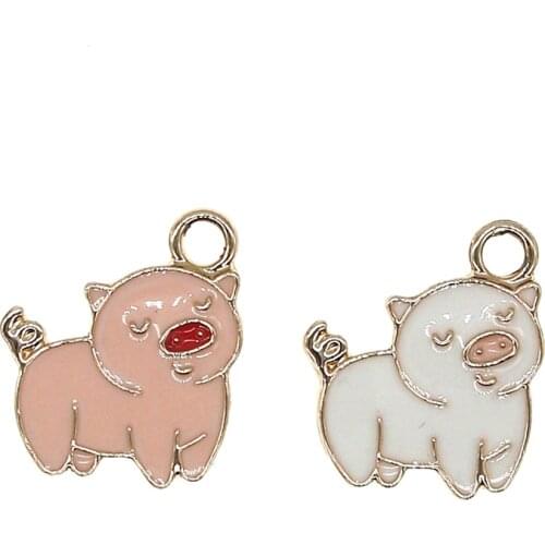 Cute Animal series Pig Enamel Charms 15*18mm Pendant For DIY Jewelry Earrings Bracelets Necklace Finding New