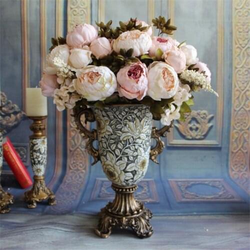 Artificial Flowers Silk Peony Flowers 1 Bouquet European Vintage Fall Vivid Peony Fake Leaf Wedding Home Party Decoration