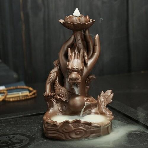 Ceramic Dragon Backflowing incense burner buddha hand home decor incensory ornament incense lore purple sand tower incense line