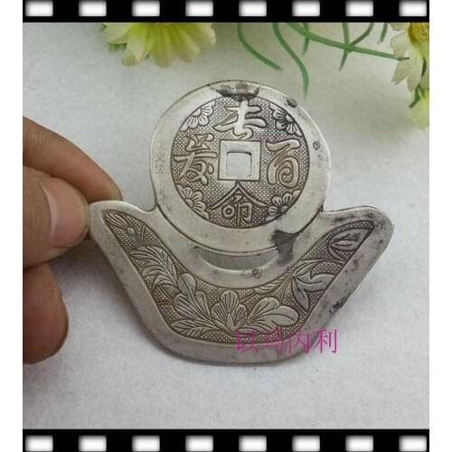 Chinese antique collection tibet Silver fengshui Longevity, wealth padlock metal crafts pendant