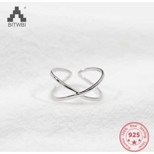 2019 Hot Sale Korea Style 100% S925 Sterling Silver Rings Concise Cross Opening Glossy Opening Silver Ring Jewelry