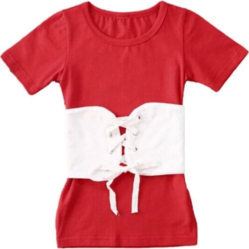 0-5Y Fashion Baby Girls Summer Dress+Belt 2pcs Red Solid Short Sleeve Straight Mini Dress Outfits