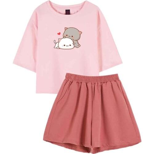 Short Suits Cute Bear Pijamas Women Cotton Short Sleeve Ladies Pijama Sets Two Piece Set Summer Casual Kawaii Clothes Women