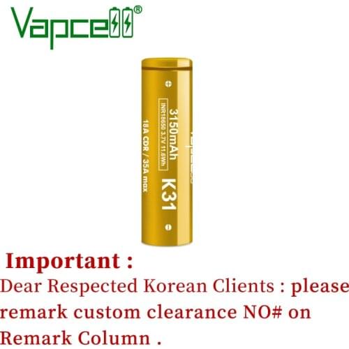 Vapcell 18650 K31 18650 3150mah 18A/35A 3.7V Li Ion Battery Can Replace HG2/30Q/VTC6 Good Consistency For Flashlight Power Tools