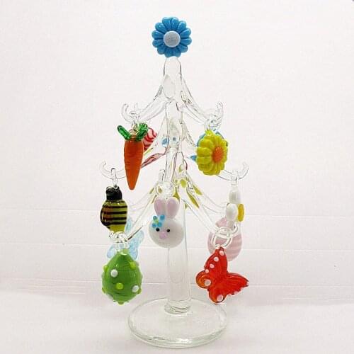 Handmade Murano Glass Crafts Transparent Tree Figurines Ornaments Easter Home Decor Simulation Tree with 12 Pendant Accessories