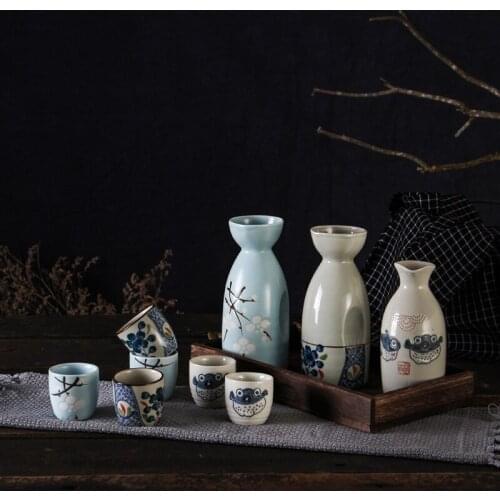 Retro style Japanese sake set wine pot cup scalder warmer yellow rice white wine Chinese baijiu ceramic wineware