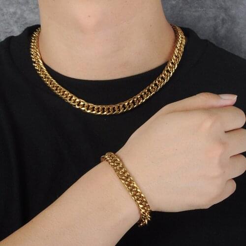 Never Fade 10mm 100% 316L Stainless Steel Hip Hop Miami Cuban Link Chain Necklace 7BEADS Women Men Rapper Jewelry Basic Chains