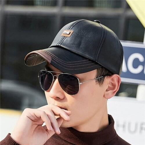NEW Retro Men Hats Fashion Baseball Caps High Quality Casual Hat Autumn Winter Plus Velvet Cap Leather Baseball Cap For Men