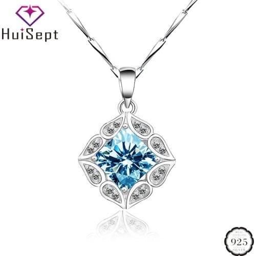 HuiSept Elegant 925 Silver Necklace Geometric Sapphire Zircon Gemstones Pendant Jewelry Accessories for Women Wedding Wholesale