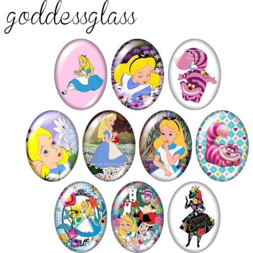 Princess Alice Cheshire cat 10pcs mixed 13x18mm/18x25mm/30x40mm Oval photo glass cabochon flat back bracelets Making findings