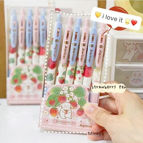 MINKYS New Arrival Kawaii 0.55mm 1 Piece Strawberry& Peach Black Ink Pen Signature Pen Gift Office Stationery