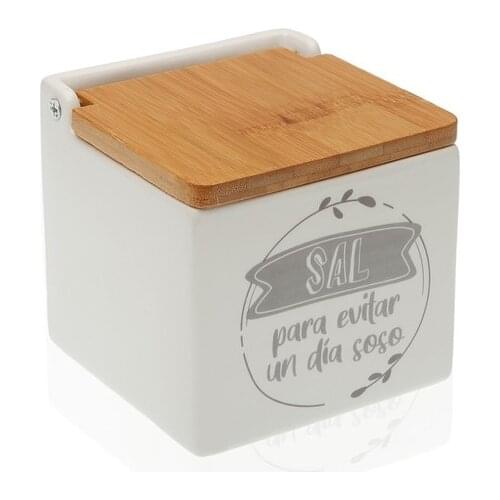 Salt Shaker with Lid Ceramic Bamboo (10,5 x 11 x 11 cm)