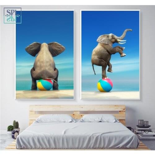 Nordic Style Kids Room Decor Poster Elephant on Balloon Circus Animals Canvas Painting Hd Printed Wall Art Picture for Kids Room